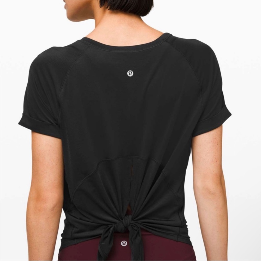 Lululeom black open up tie back tee